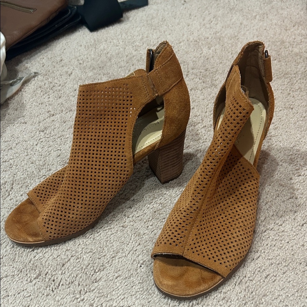 Marc Fisher Brown Perforated Heeled Boots